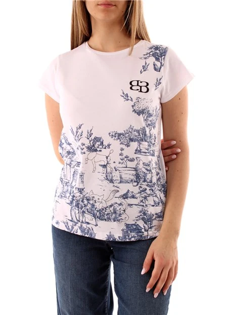 T-SHIRT MANICA CORTA CON STAMPA FANTASIA DONNA BIANCO