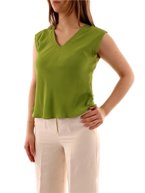 TOP CON SCOLLO A V IN MISTO SETA DONNA VERDE