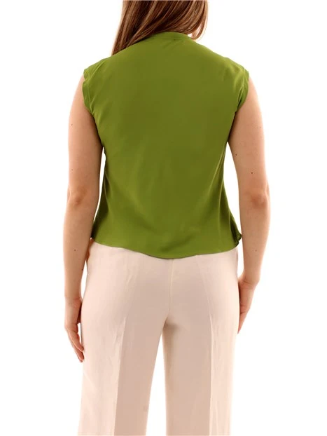 TOP CON SCOLLO A V IN MISTO SETA DONNA VERDE