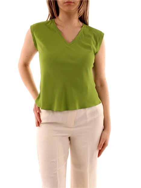 TOP CON SCOLLO A V IN MISTO SETA DONNA VERDE