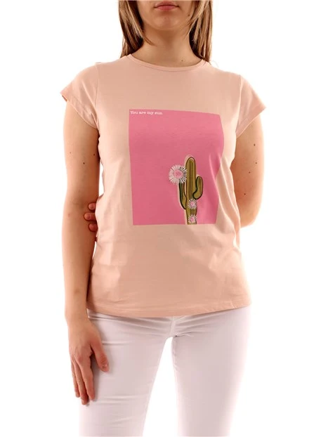 T-SHIRT CON STAMPA CACTUS DONNA ROSA
