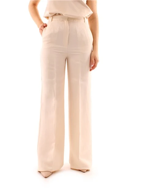 PANTALONI PALAZZO IN MISTO LINO DONNA BIANCO BURRO