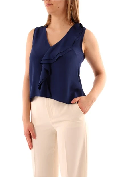 TOP IN MISTO SETA CON VOLANT DONNA BLU