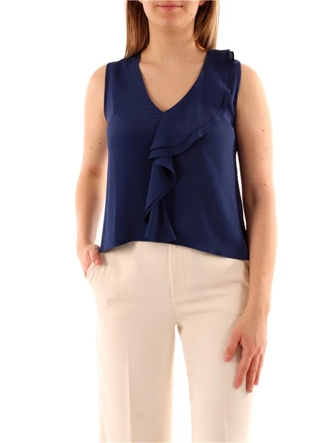 TOP IN MISTO SETA CON VOLANT DONNA BLU