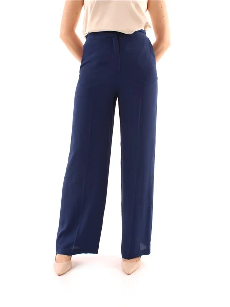 PANTALONI PALAZZO IN MISTO SETA DONNA BLU