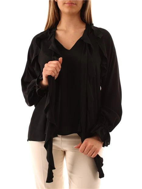 BLUSA CON VOLANT DONNA NERO