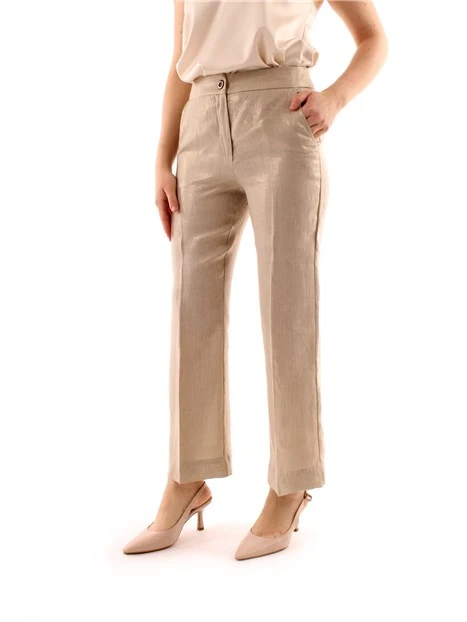 PANTALONI A ZAMPA IN LINO LAMINATO DONNA BEIGE