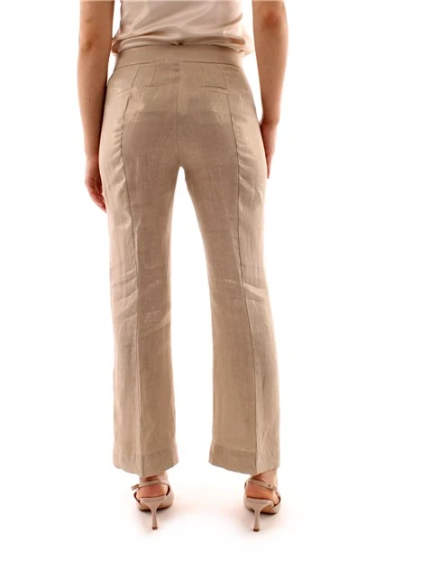 PANTALONI A ZAMPA IN LINO LAMINATO DONNA BEIGE