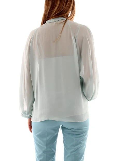 BLUSA IN PURA SETA CON FIOCCO DONNA ACQUA MARINA