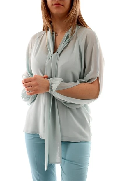 BLUSA IN PURA SETA CON FIOCCO DONNA ACQUA MARINA