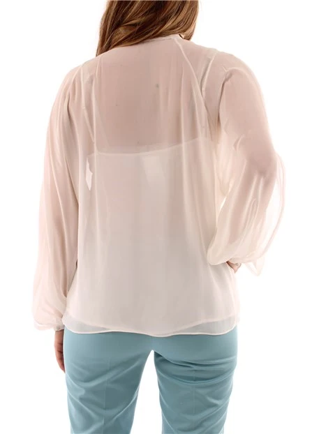 BLUSA IN PURA SETA CON FIOCCO DONNA BIANCO