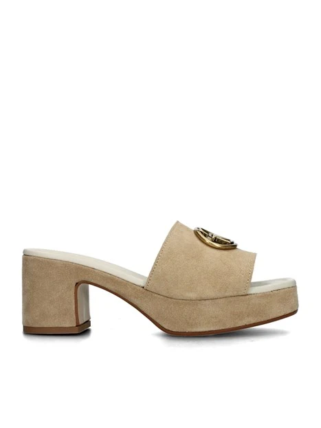 CIABATTE CINZIA SCAMOSCIATE CON TACCO E PLATEAU DONNA BEIGE