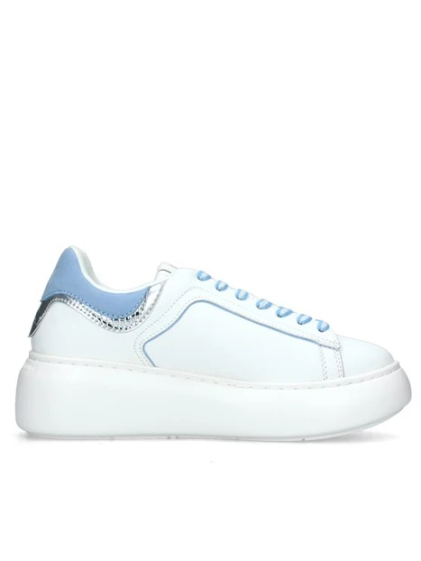 SNEAKERS PLATFORM CON INSERTO ARGENTO EFFETTO PITONE DONNA BIANCO AZZURRO