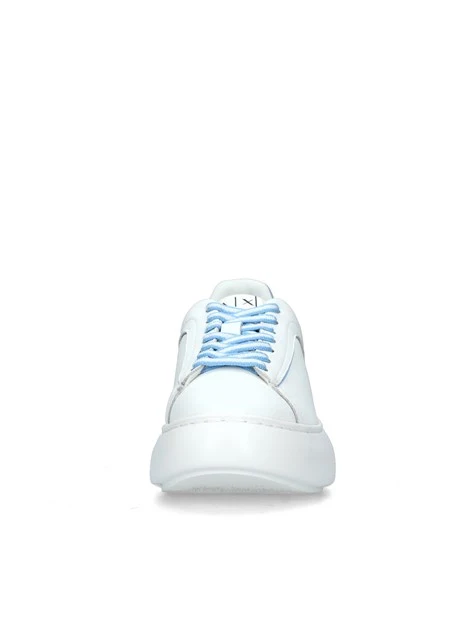 SNEAKERS PLATFORM CON INSERTO ARGENTO EFFETTO PITONE DONNA BIANCO AZZURRO