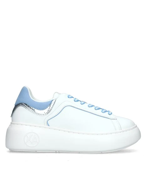 SNEAKERS PLATFORM CON INSERTO ARGENTO EFFETTO PITONE DONNA BIANCO AZZURRO