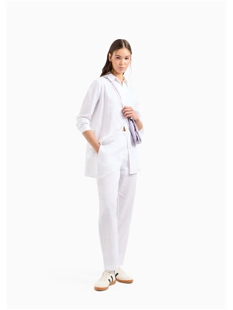 PANTALONI A SIGARETTA MISTO LINO DONNA BIANCO