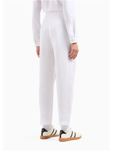 PANTALONI A SIGARETTA MISTO LINO DONNA BIANCO