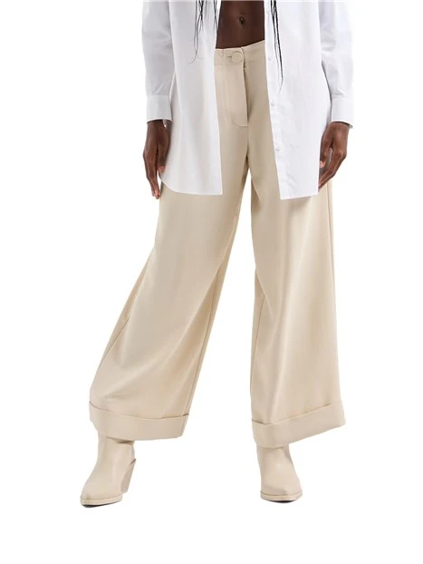 PANTALONI CROPPED PALAZZO CON RISVOLTO DONNA BEIGE