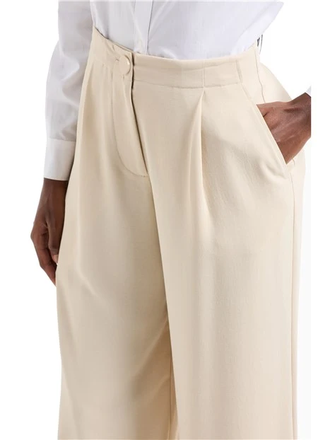 PANTALONI CROPPED PALAZZO CON RISVOLTO DONNA BEIGE