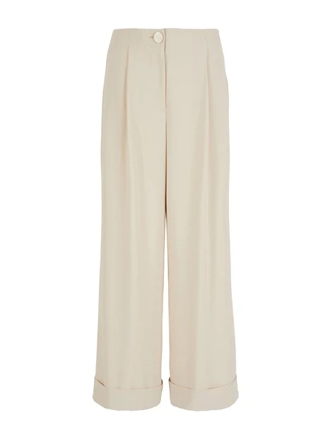 PANTALONI CROPPED PALAZZO CON RISVOLTO DONNA BEIGE