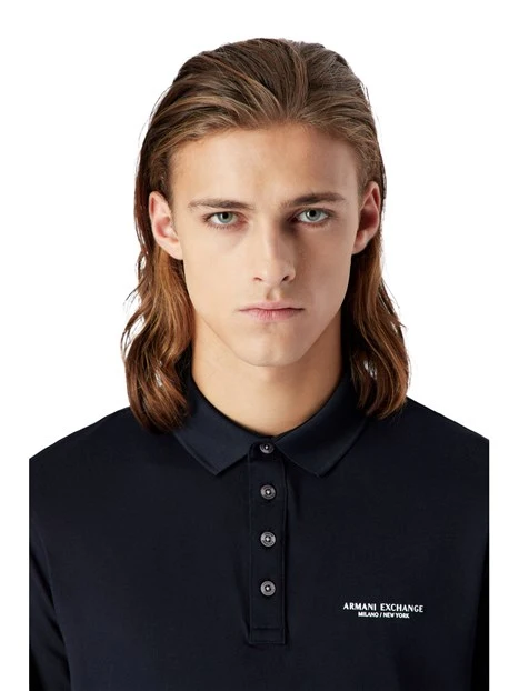 POLO MANICA CORTA IN MAGLIA DI COTONE CON LOGO STAMPATO UOMO BLU