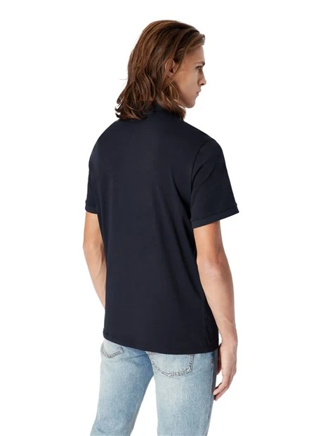 POLO MANICA CORTA IN MAGLIA DI COTONE CON LOGO STAMPATO UOMO BLU