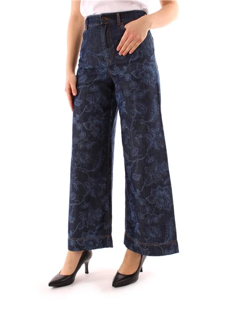 JEANS PALAZZO A FIORI DONNA BLU