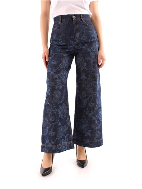 JEANS PALAZZO A FIORI DONNA BLU