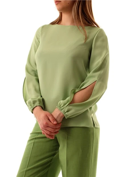 BLUSA IN CRÊPE DE CHINE DI PURA SETA DONNA VERDE