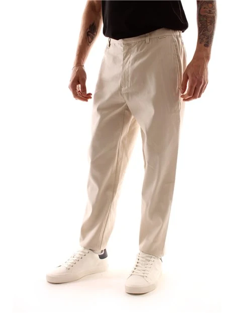 PANTALONI CHINO IN MISTO LINO UOMO BEIGE