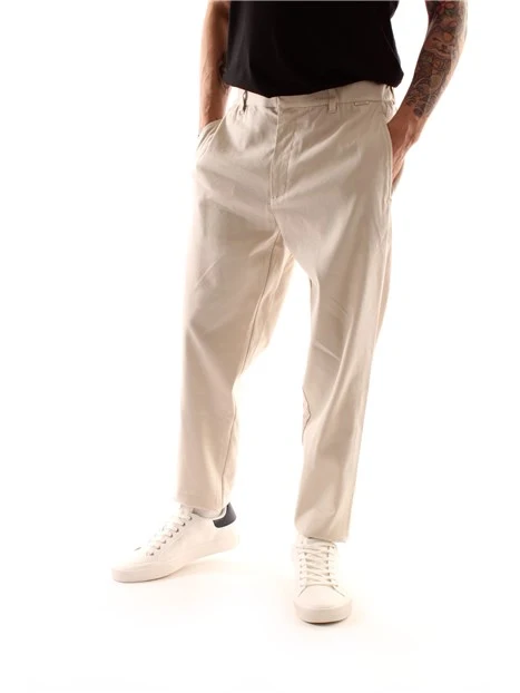 PANTALONI CHINO IN MISTO LINO UOMO BEIGE