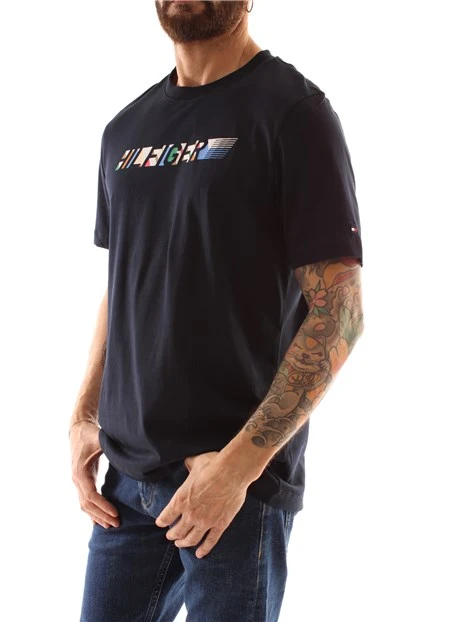 T-SHIRT MANICA CORTA CON LOGO MULTICOLORE UOMO BLU