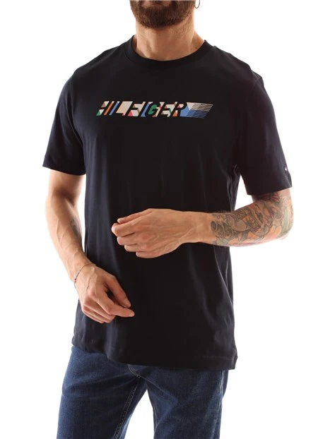 T-SHIRT MANICA CORTA CON LOGO MULTICOLORE UOMO BLU