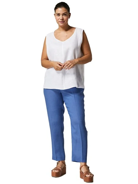 PANTALONI CHINO IN PURO LINO DONNA AZZURRO