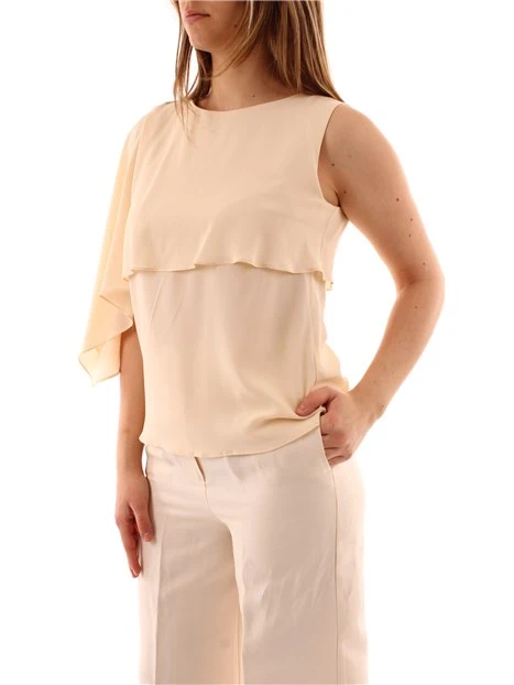 TOP IN CREPE MISTO SETA DONNA BIANCO PANNA