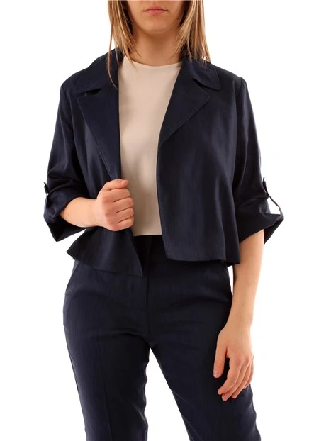 GIACCA BLAZER CORTA IN MISTO LINO DONNA BLU NOTTE