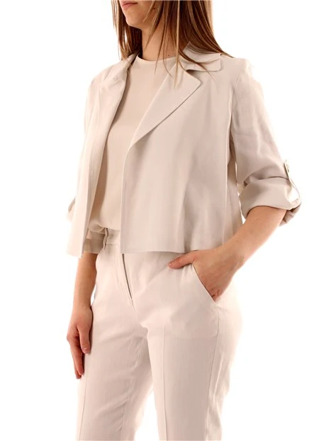 GIACCA BLAZER CORTA IN MISTO LINO DONNA BEIGE