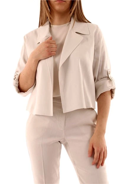 GIACCA BLAZER CORTA IN MISTO LINO DONNA BEIGE