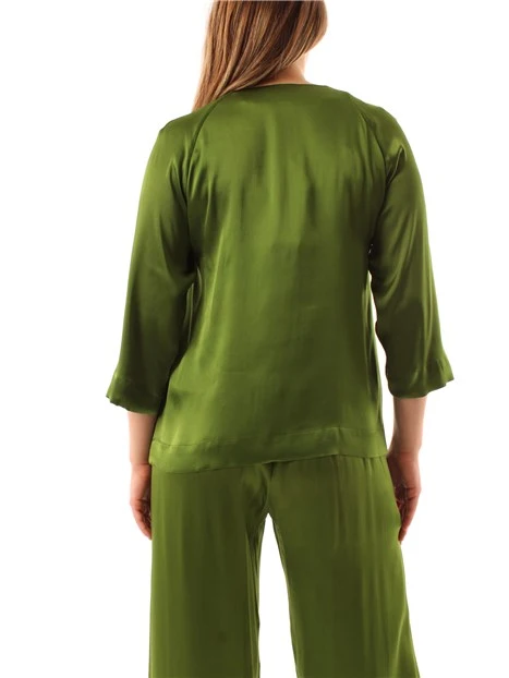 BLUSA CON SCOLLO A V IN PURA SETA DONNA VERDE