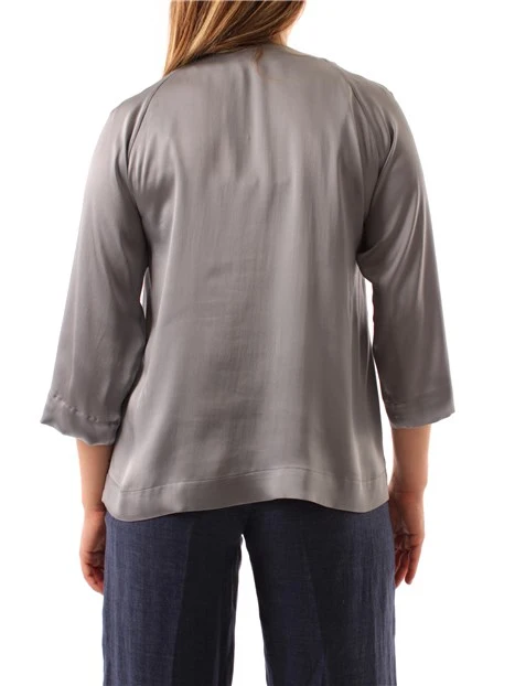 BLUSA CON SCOLLO A V IN PURA SETA DONNA GRIGIO