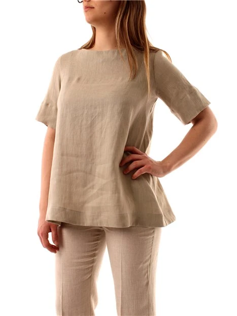 BLUSA GIROCOLLO IN LINO DONNA MARRONE