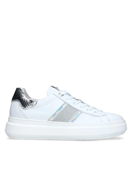 SNEAKERS PLATFORM CON BRILLANTINI DONNA BIANCO ARGENTO