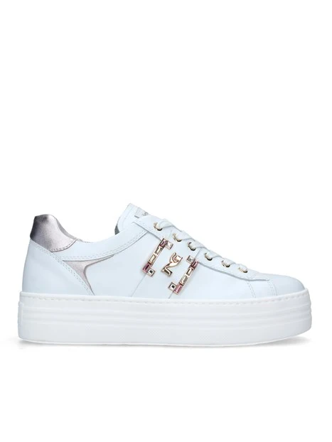 SNEAKERS PLATFORM CON STRASS COLORATI DONNA BIANCO ROSA