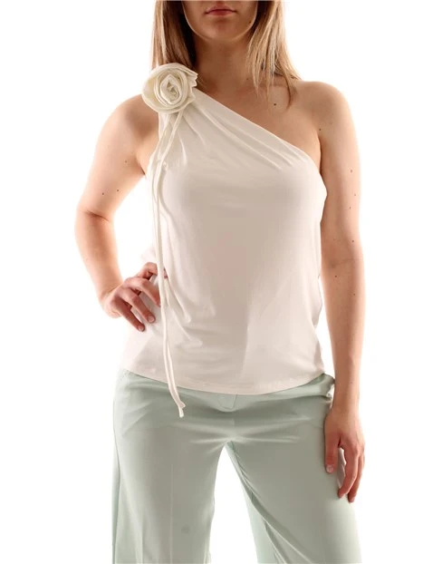 TOP MONOSPALLA CON FIORE DONNA BIANCO