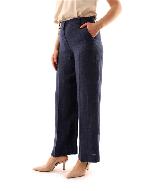 PANTALONI PALAZZO IN LINO DONNA BLU