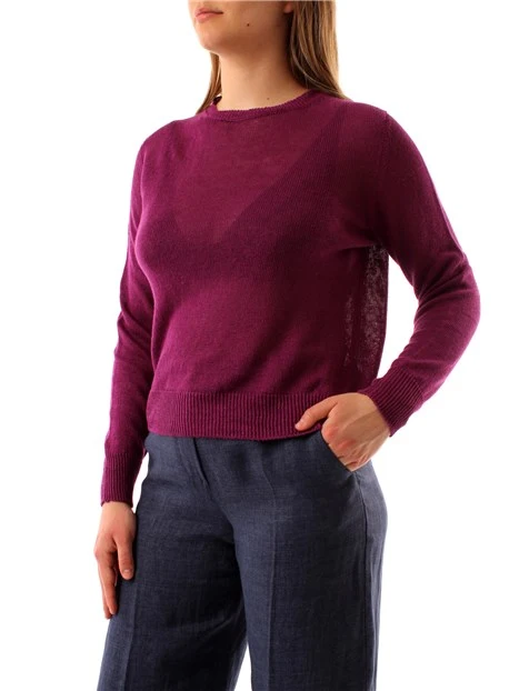 MAGLIA GIROCOLLO IN FILATO DI PURO LINO DONNA VIOLA