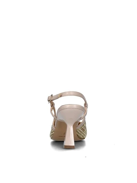 SLINGBACK CON RICAMI ORO E SOLETTA IN PELLE DONNA BEIGE