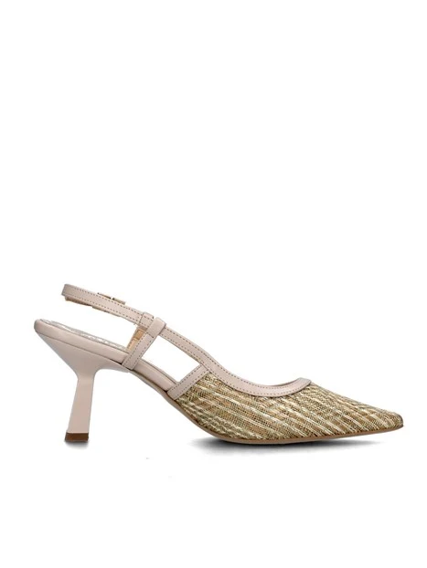 SLINGBACK CON RICAMI ORO E SOLETTA IN PELLE DONNA BEIGE