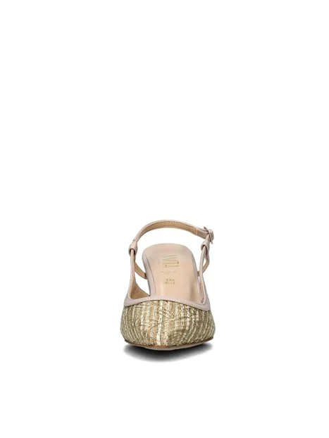 SLINGBACK CON RICAMI ORO E SOLETTA IN PELLE DONNA BEIGE