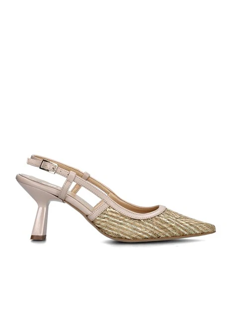 SLINGBACK CON RICAMI ORO E SOLETTA IN PELLE DONNA BEIGE